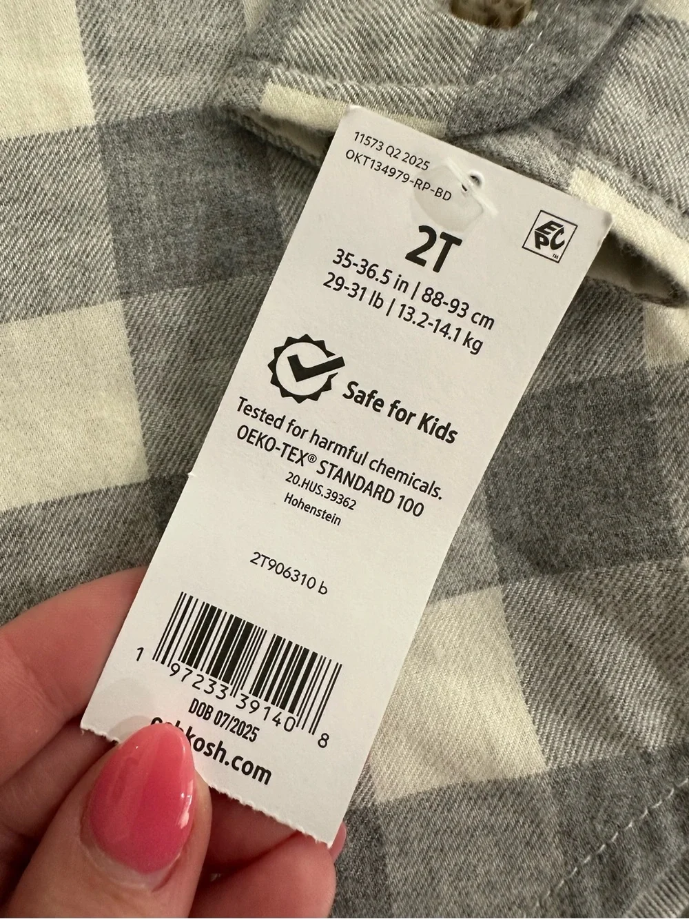 NWT OshKosh B'gosh Toddler Gray & White Plaid Button-Down Shirt